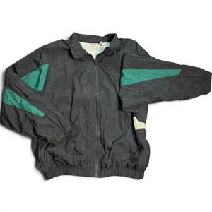 Tuff Stuff Windbreaker Jacket Mens L Black Green Vintage 90s Streetwear Hiphop
